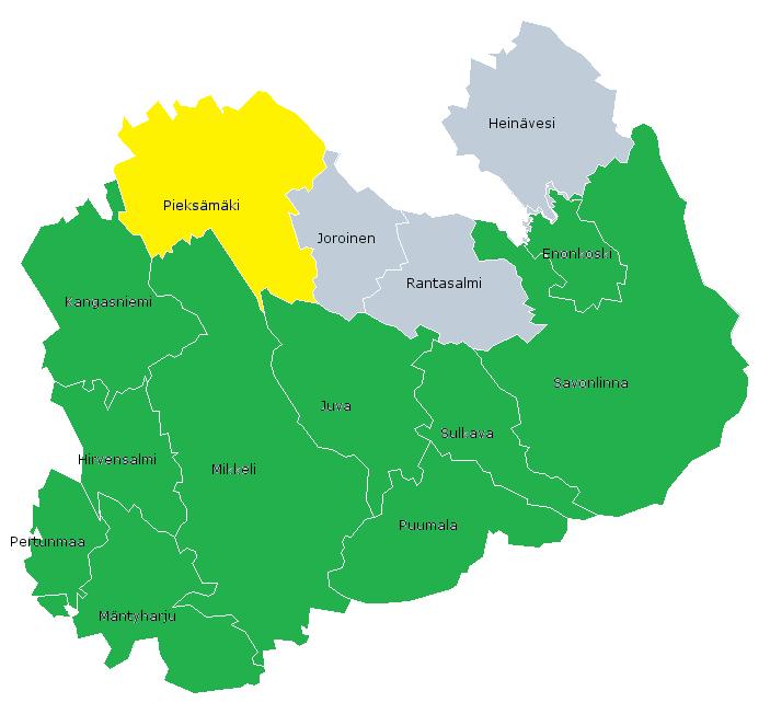 Etelä-Savon kuntien yksityisen sektorin laajentaminen Kartan värikoodit kertovat kunnan aikeista laajentaa palvelujaan yksityiselle sektorille Vihreä tarkoittaa