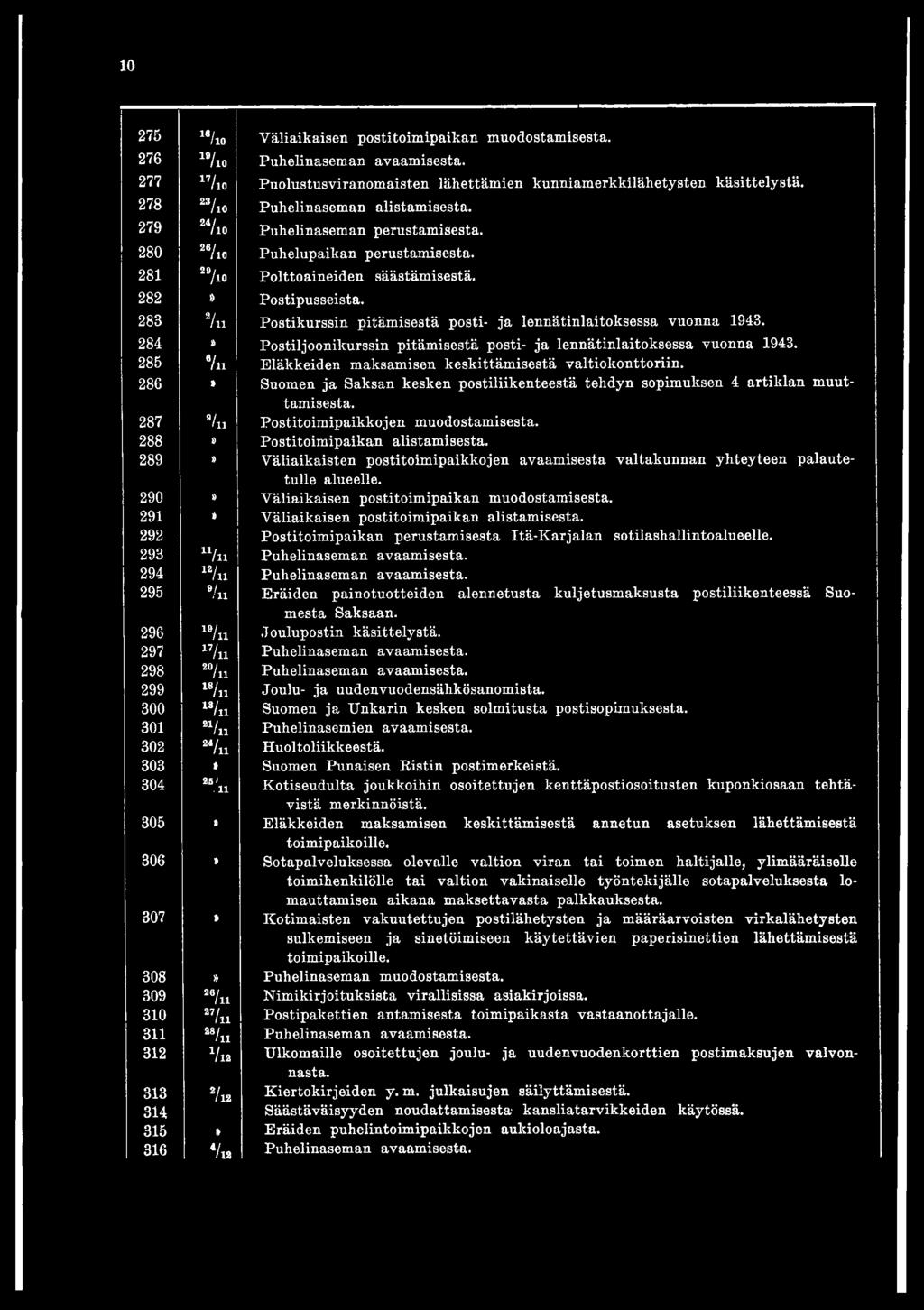 287 9/ /li Postitoim ipaikkojen muodostam isesta. 288» P ostitoim ipaikan alistam isesta.