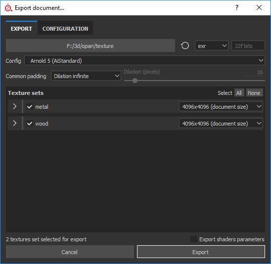 Useille eri renderöintimoottoreille on valmiina omat konfiguraatiot, joiden avulla Substance Painter kääntää tekstuurit suoraan käytettäviksi valitussa moottorissa.