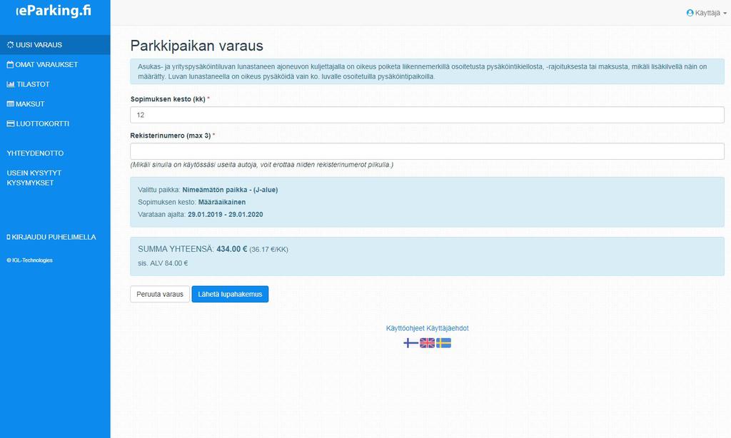 3. Yrityspysäköintiluvan maksaminen Yrityspysäköintiluvan voi hankkia vuodeksi eli valitse sopimuksen kestoksi 12. Lupien hinnat ilmoitetaan Tampereen kaupungin nettisivuilla.