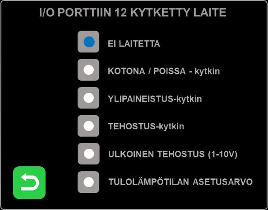 Ulkoisen kotona/poissa kytkimen voi asentaa esimerkiksi ulko-oven viereen. Ulkoisen ylipaineistus kytkimen voi asentaa esimerkiksi takan viereen.