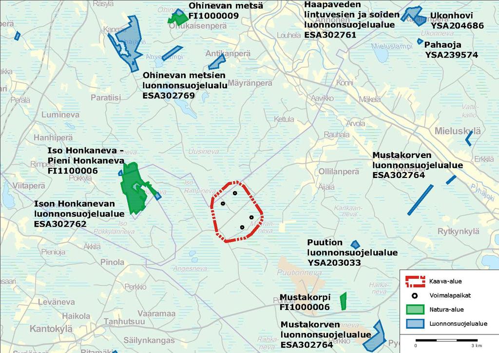 12 (34) Haapaveden Rahkolan tuulivoimapuisto FCG SUUNNITTELU JA TEKNIIKKA OY Taulukko 2. Hankealuetta lähimmät Natura-alueet.