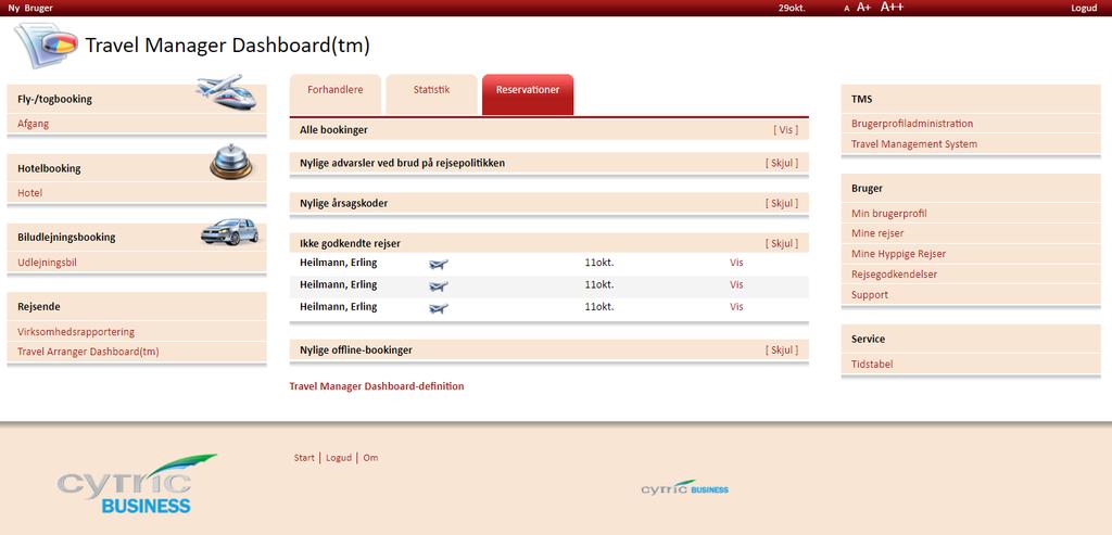 13. TRAVEL MANAGER DASHBOARD Inniminniisartut ilai Travel Manager Dashboard takusinnaavaat, tassani periarfissat tamakkiisut takuneqarsinnaapput, inniminniisarfimmilu periarfissanut assigiinngitsunut