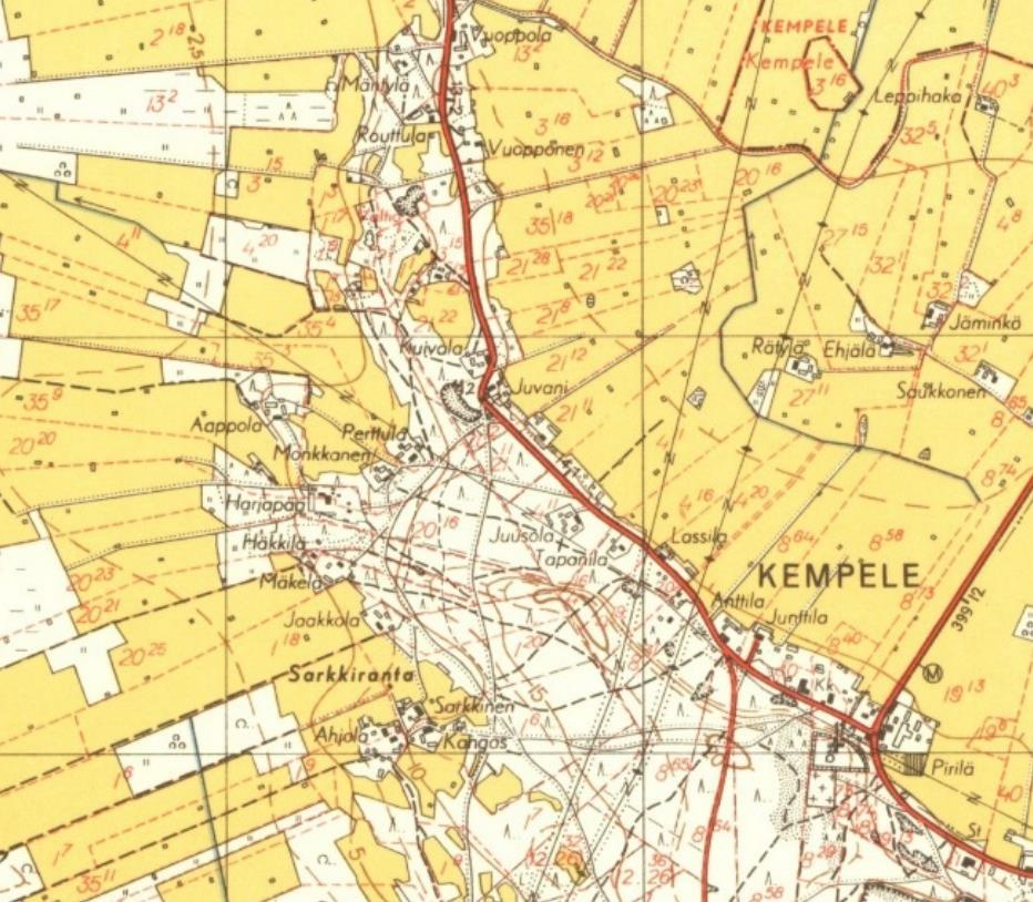 Peruskartat vuosilta 1953 ja 1989. (Kartat MML Vanhat painetut kartat).