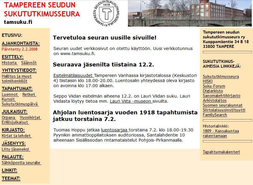 Verkkosivut uusiksi Seuran verkkosivut uudistuivat
