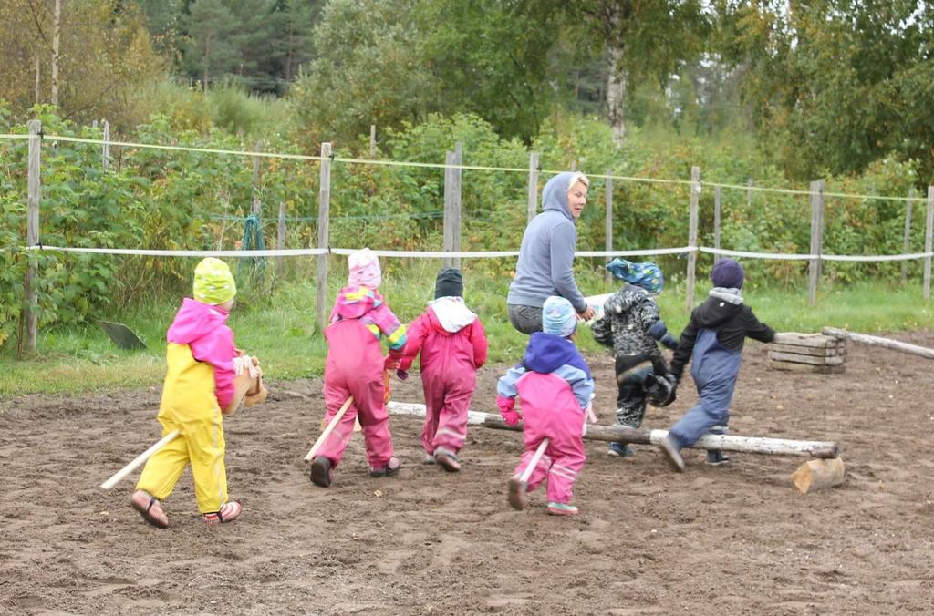 Tavoitteet: Karkeamotoriikan harjoittaminen; koordinaatio, juokseminen, hyppeleminen, tasapaino Luontosuhteen vahvistaminen ja hyvinvointi vaikutukset; luonnossa liikkuminen Sosiaalisten taitojen