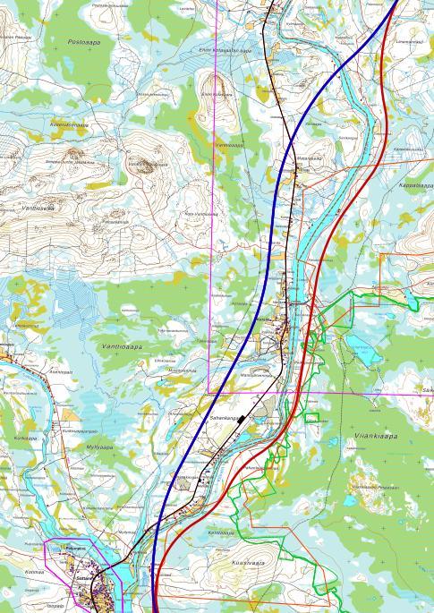 Pohjois-Lapin maakuntakaava 2040 26/40 Kuva X. Alavaihtoehdot 2A1 ja 2A2 Kersilön kylän kohdalla. 3.4.2 Keskeisimmät vaikutukset Ratayhteydellä kokonaisuutena on myönteisiä vaikutuksia koko kunnan aluekehitykseen ja maankäytön kehittymiseen.