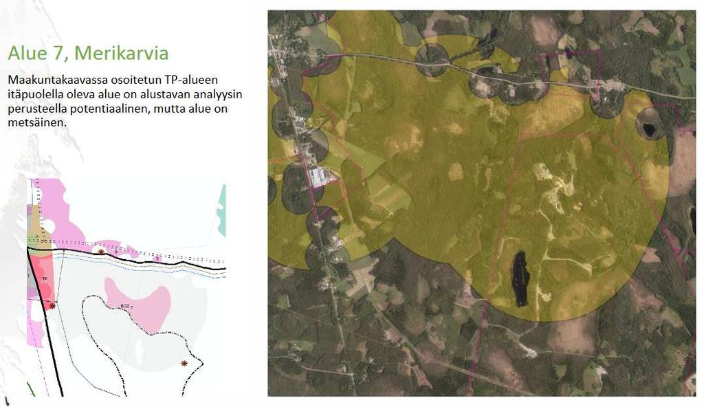 Aurinkoenergian kehittämisen kohdealueet LAUSUNNOT Merikarvian kunta: Vaikka Merikarvian alueelle sijoittuneet potentiaaliset aurinkoenergian tuotantoalueet on eri perustein jätetty pois