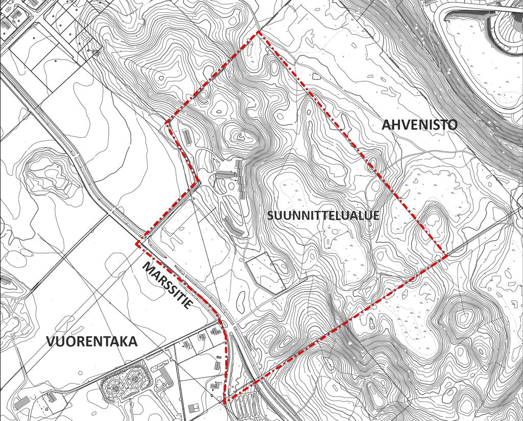 109 425 5 0 Kuva 1. Ote kantakartasta, suunnittelualueen ohjeellinen rajaus punaisella katkoviivalla.