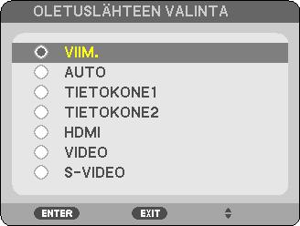 Kaukosäätimen käyttäminen V230X/V260/V230: Paina COMPUTER 1-, VIDEO- tai S-VIDEO-painiketta. V300X/V260X/V300W/V260W: Paina COMPUTER 1-, COMPUTER 2-, HDMI-, VIDEO- tai S-VIDEO-painiketta.