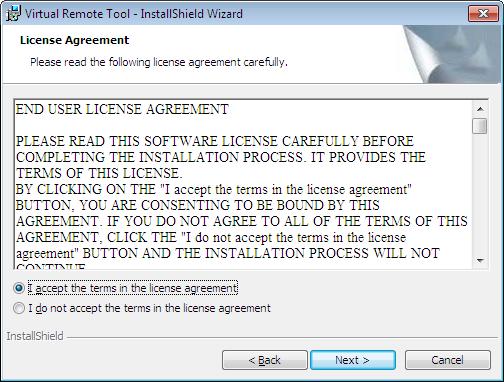 4. Käytännöllisiä toimintoja 3 Valitse Next. Näyttöön tulee END USER LICENSE AGREEMENT -ikkuna. Lue käyttöoikeussopimus (END USER LICENSE AGREEMENT) huolellisesti läpi.