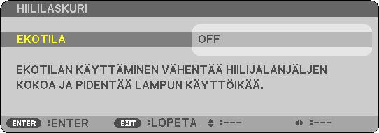 tai Ei tulosignaalia. Kun asetukseksi valitaan [ON], näkyviin tulee seuraavaa: - Tulosignaalin näyttö, esimerkiksi [TIETOKONE], tulee näkyviin heti lähteen valinnan jälkeen.