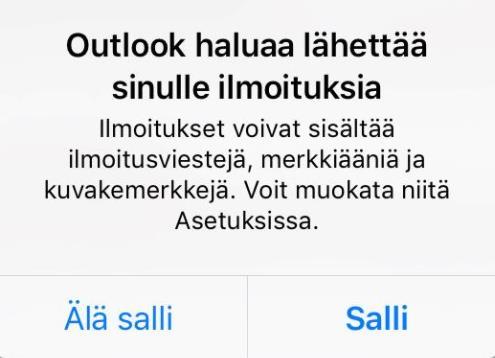 Ota käyttöön lopuksi vielä Outlookin ilmoituksen