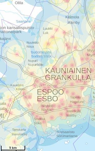 36 4.6 Saavutettavuus Espoossa palveluiden saavutettavuus on hyvä kaupungin taajama-alueilla. Espoon ominaispiirre on suurien kauppakeskuksien sijoittuminen keskustaajamiin.