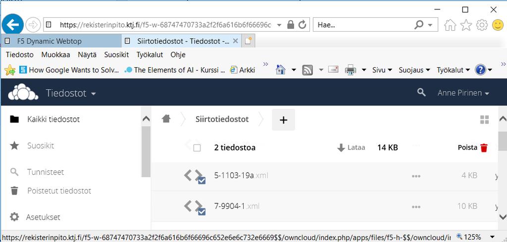 4 Valinta avaa työaseman Resurssienhallinnan, josta valitaan työaseman tallennushakemisto. "Tallenna" kopioi tiedoston / tiedostot työasemalle.