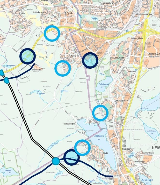 FCG SUUNNITTELU JA TEKNIIKKA OY Raportti 10 (39) Osayleiskaava-alueen hyvän saavutettavuuden takaamiseksi alueen kytkeytyminen ympäröivään katu- ja tieverkkoon on suunniteltu usean liittymän kautta.