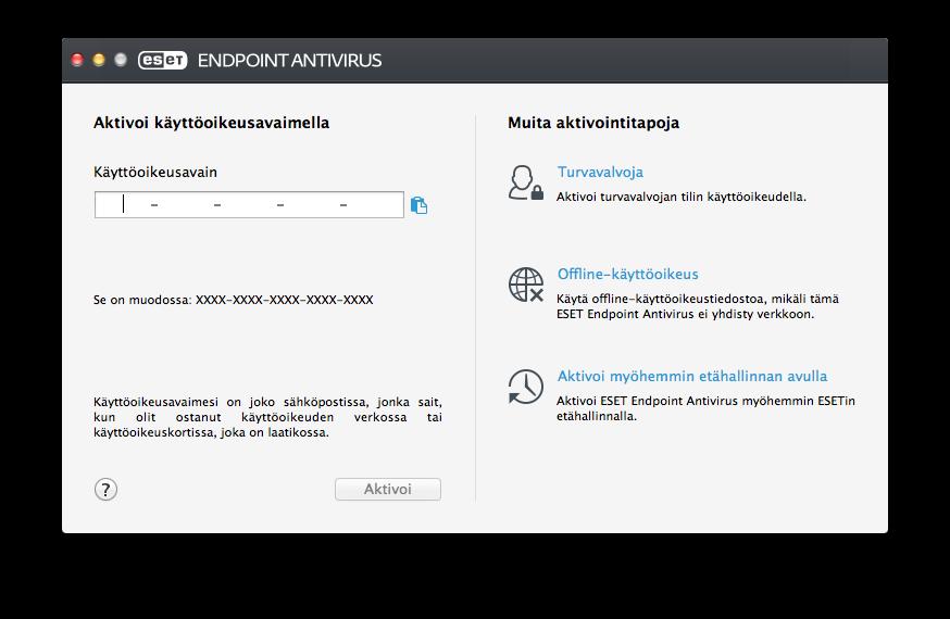 4. Tuoteaktivointi Kun asennus on valmis, sinua pyydetään aktivoimaan tuote. Käytettävissä on useita aktivointitapoja.