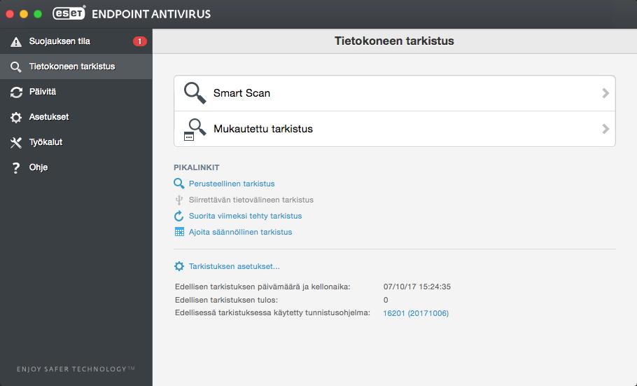 7.1.4 Tarvepohjainen tietokoneen tarkistus Jos epäilet, että tietokoneessa on virustartunta (se käyttäytyy epätavallisesti), etsi tietokoneesta tartuntoja suorittamalla Smart Scan.