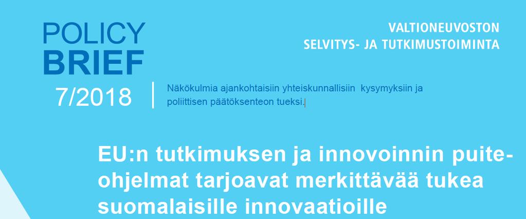 Suositukset: Suositus 1: Työtä jatkettava EU-puiteohjelmayhteistyön kansallisten painopistealueiden ja tavoitteiden kirkastamiseksi Suositus 2: Analysoidaan suomalaisen