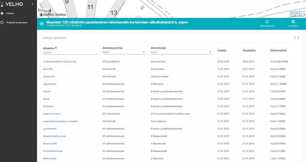 Käyttöliittymäkuvia, aineisto Aineistolista suodatettavissa