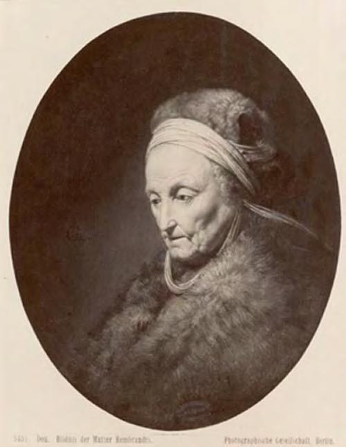 Kuva 1 Gerard Dou (1613-75): Rembrandtin äidin muotokuva, Retusoitu valokuva, n. 1890-luku.