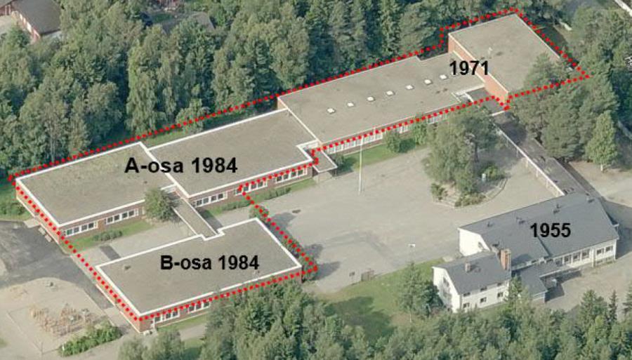 Perusopetus toimii kolmessa eri rakennuksessa: Halkokarin koulu valkoinen rakennus rv.1955, punatiilinen rakennus rv.1971 ja peruskorjaus ja laajennus rv.1984 yht. 2810 hum2.