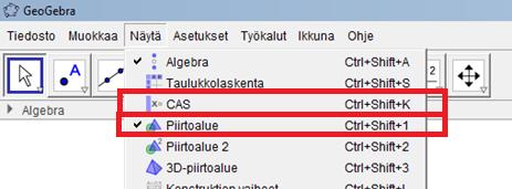 Trigonometriaa ja solve-komento GeoGebralla Valitse yläreunasta Näytä-valikosta CAS ja Piirtoalue.