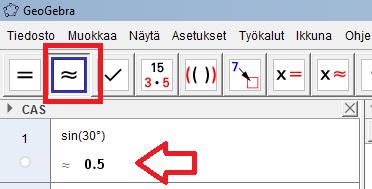 Astemerkki löytyy kun avaat erikoismerkkivalikon: Nyt vastaus näkyy muodossa: Geogebra laskee aina tarkan arvon vastaukselle.