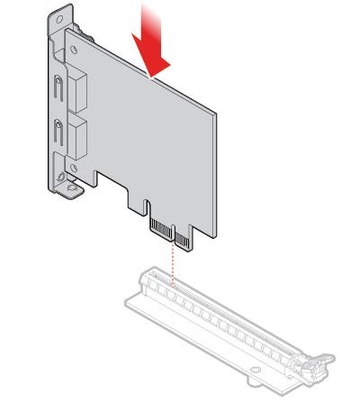 Kuva 40. PCI Express -korttisovittimen asennus Kuva 41. PCI Express -kortin asennus 3. Viimeistele vaihto.