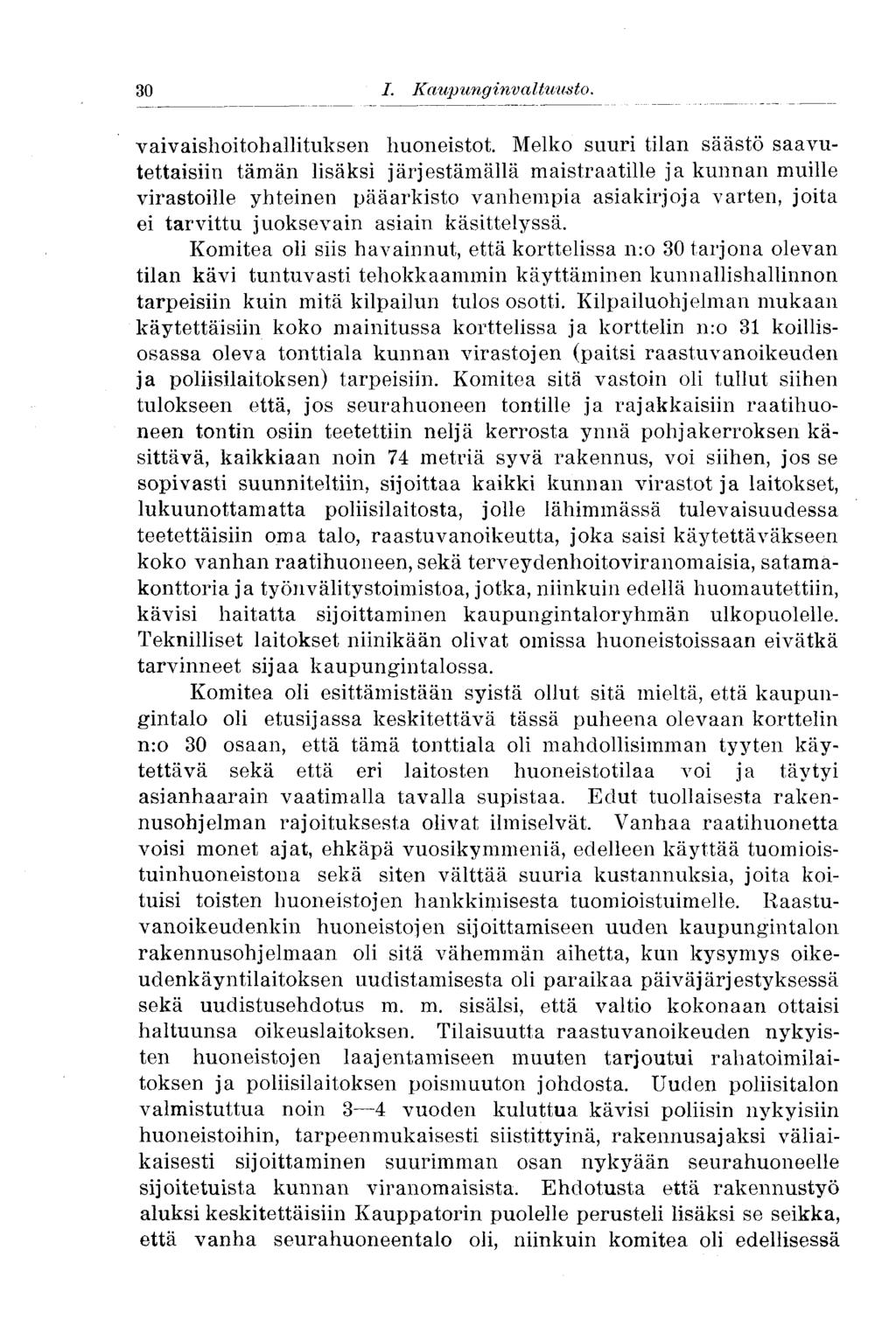 30 I. Kaup ung inv a Ituusto.30 vaivaishoitohallituksen huoneistot.