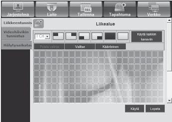 web viewer Liikealue Aseta kohteen liikkeentunnistusalue.