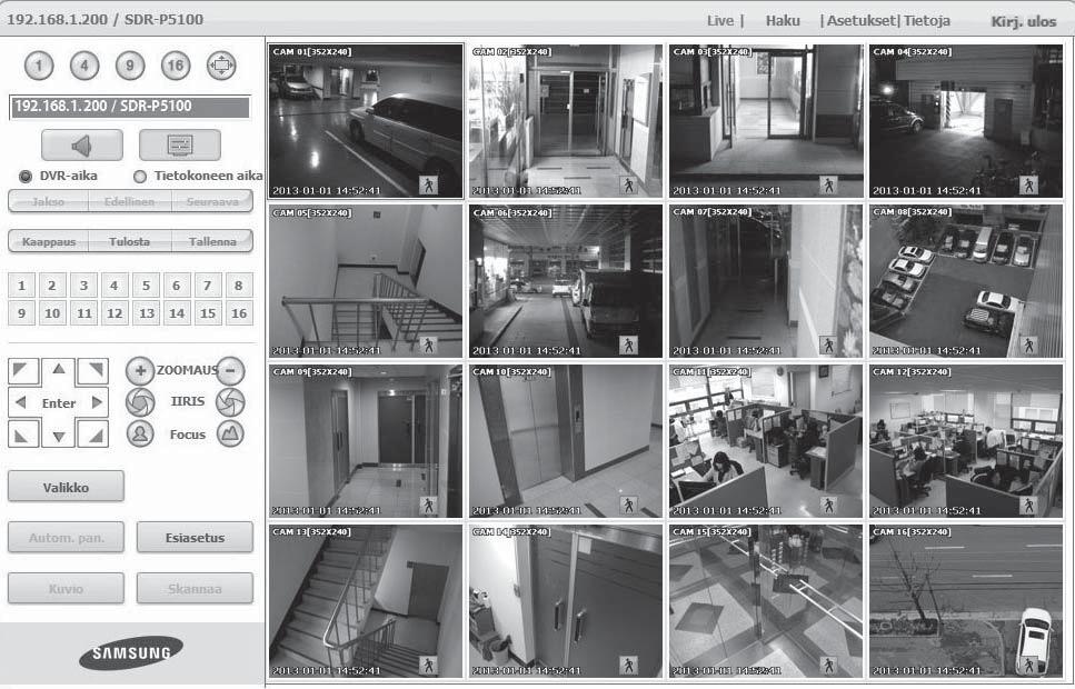 web viewer LIVE VIEWER (WINDOWS) -SOVELLUKSEN KÄYTTÄMINEN Live Viewer -ruutu koostuu seuraavista : c b Tämä näyttää yhdistetyn DVR-laitteen IP-osoitteen ja mallin nimen.