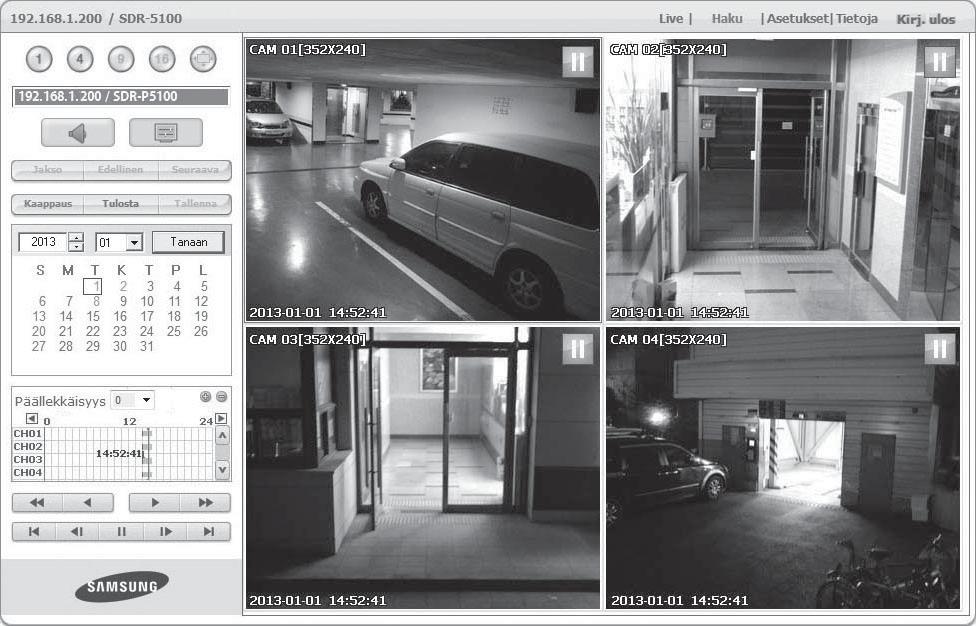 web viewer SEARCH VIEWER -SOVELLUKSEN KÄYTTÄMINEN Search Viewer -ruutu koostuu seuraavista : b c Tämä näyttää yhdistetyn DVR-laitteen IP-osoitteen ja mallin nimen.