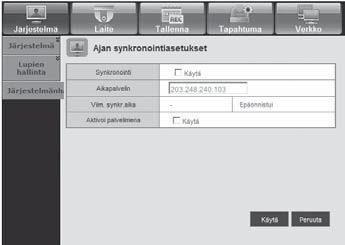 Ajan synkronointiasetukset Aseta ajan synkronointi. WEB VIEWER Näyttö Pvm-muoto : Aseta päivämäärän tyyppi.
