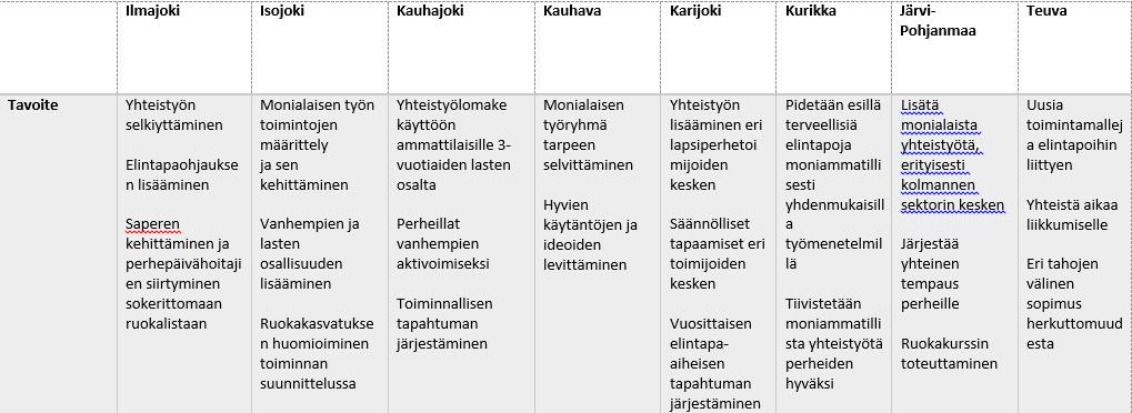 Hankkeessa oli mukana kahdeksan kuntatiimiä ja 9 peruskuntaa Jokainen kuntatiimi rakennettiin