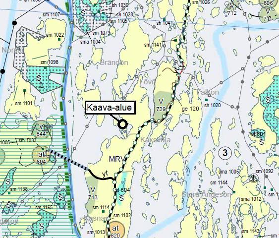 Kaava-alueen suurpiirteinen sijainti maakuntakaavassa: Lähde: Maakuntakaavakartta Suunnittelualue on