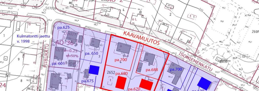 rakennusten tontille sijoittumisen vuoksi. Tontit 8 ja 9 ovat muodostettu jakamalla Isoniemenkadun ja Piirukadun kulmatontti (alkup.