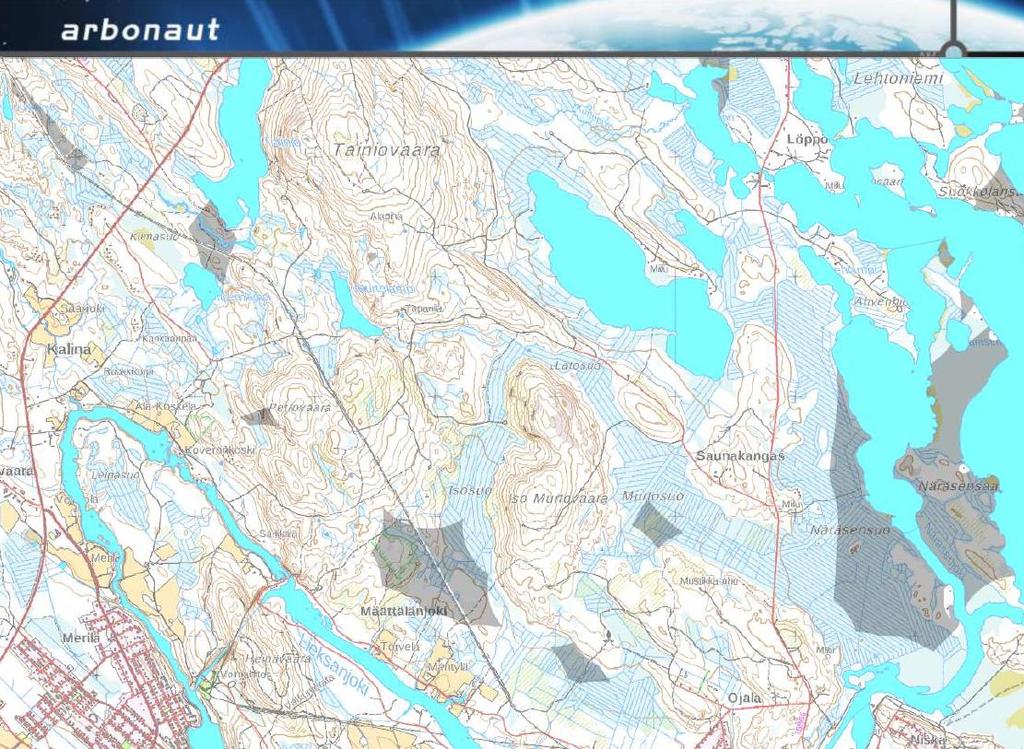 Saavutettavuuskartta Harmaille alueille matkaa lähimmältä tieltä 500 m Auttaa hahmottamaan paloalueen