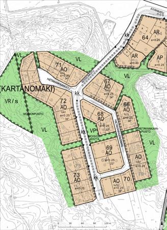 Rauhallinen ja metsäinen asuinalue keskustan kupeessa.