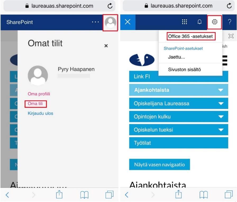 Toinen ratkaisu tähän on painaa Linkin oikesta yläkulmasta käyttäjän omaa nimeä, jonka alta löytyy oma tili kohta.