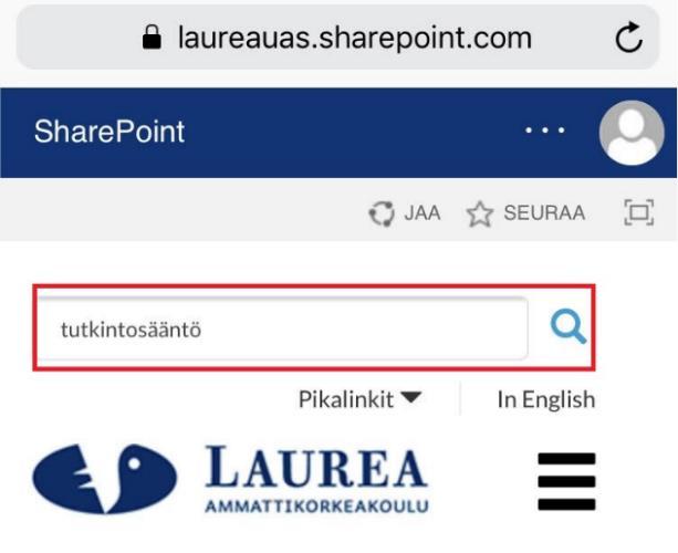 19 Laurean tutkintosääntö löytyy hakua käyttäen.