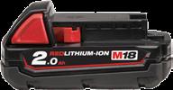 MILWAUKEE M18 B2 AKKU 2,0 AH 18V- 2,0 Ah Red Lithium Ion akku antaa runsaasti tehoja pienessä ja kevyessä paketissa.