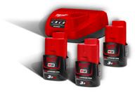 MILWAUKEE M12 NRG-303 AKKU- JA LATURIPAKETTI 3 X 3,0 AH M12 3,0 Ah REDLITHIUM-ION akkusetti. 3 x M12 B3 3,0Ah REDLITHIUM-ION akkua.