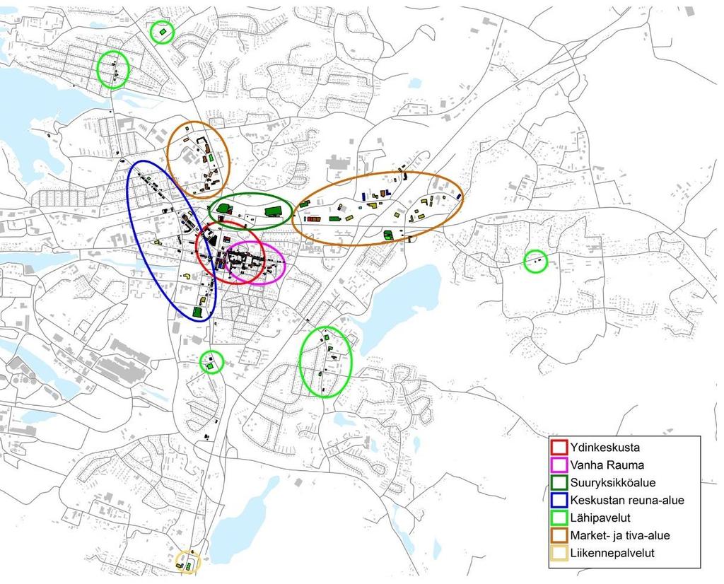 2. VÄHITTÄISKAUPPA RAUMALLA Rauman vähittäiskaupan nykytilaa analysoidaan tilastojen ja kartoitusten pohjalta, jotta saadaan kokonaiskuvat Rauman kaupan verkosta.