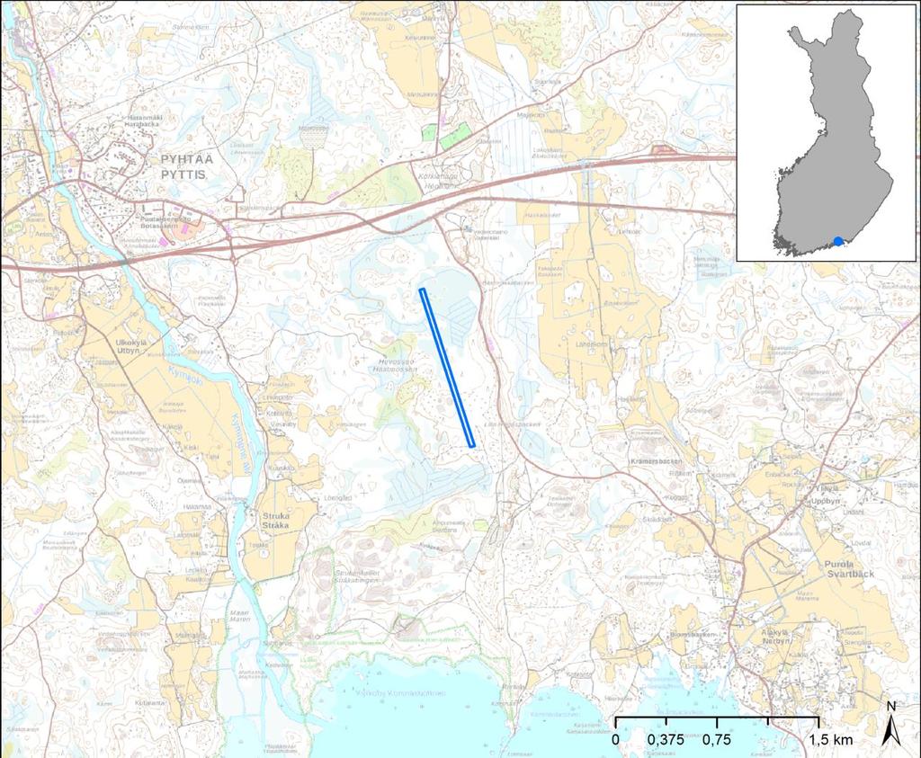 FCG SUUNNITTELU JA TEKNIIKKA OY Raportti 2 (21) 28.5.2017 3 Hankkeen kuvaus Kuva 1. Lentopaikan suunnittelualueen sijainti.