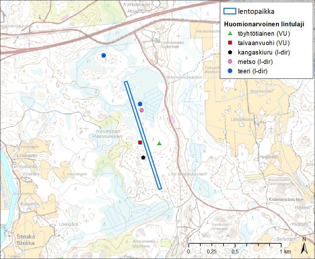 FCG SUUNNITTELU JA TEKNIIKKA OY Raportti 7 (21) 28.5.2017 Kuva 3. Huomionarvoisten lintulajien havaintopaikat 2017. 5.