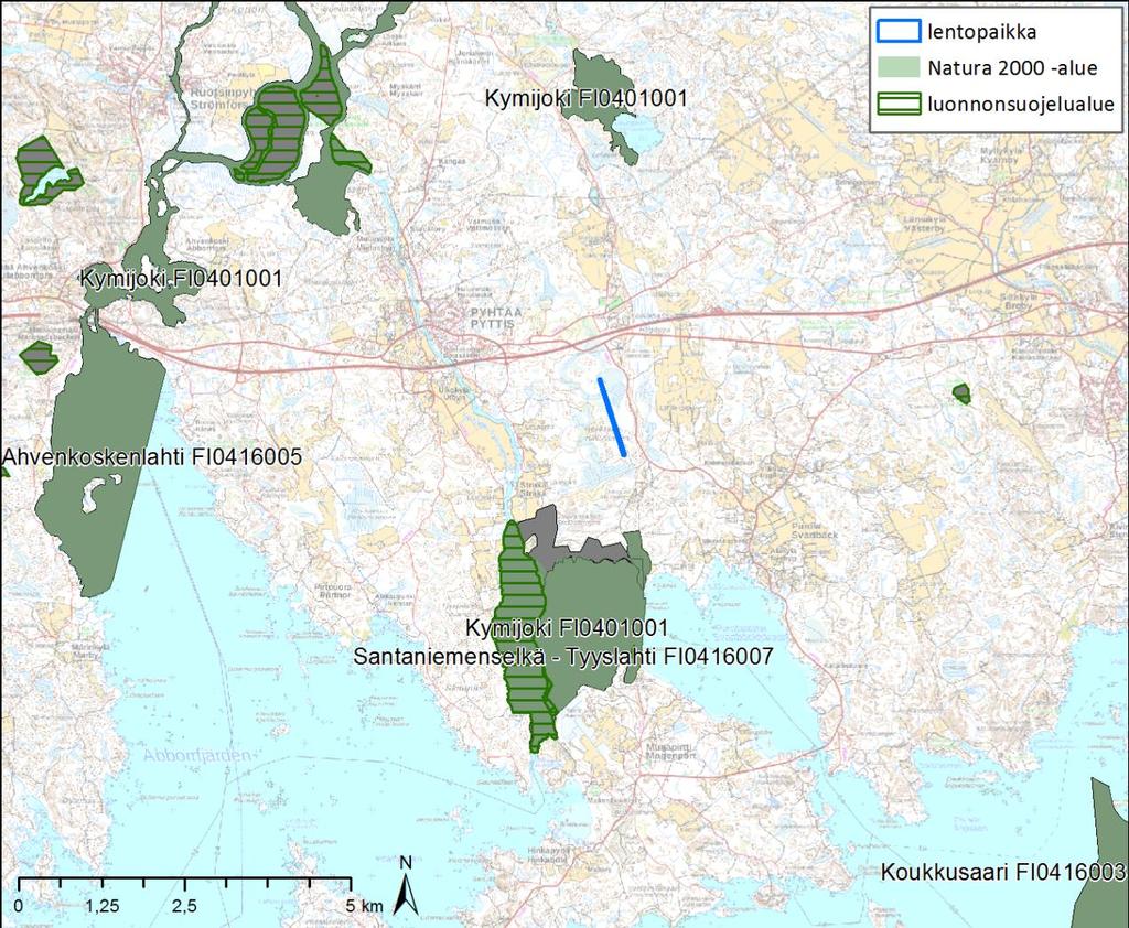 FCG SUUNNITTELU JA TEKNIIKKA OY Raportti 9 (21) 28.5.2017 6 Natura-alueet 6.1 Yleistä Pyhtään alueella tärkeitä muutonaikaisia lepäilyalueita ovat Heinlahden Mokran pellot (mm.