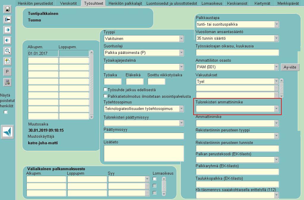 10(32) 4. Käydään korjaamassa Visma Fivaldin Java-puolen Palkansaajat -sovelluksessa puuttuva tieto, eli tässä esimerkissä Tulorekisterin ammattinimike. 5.