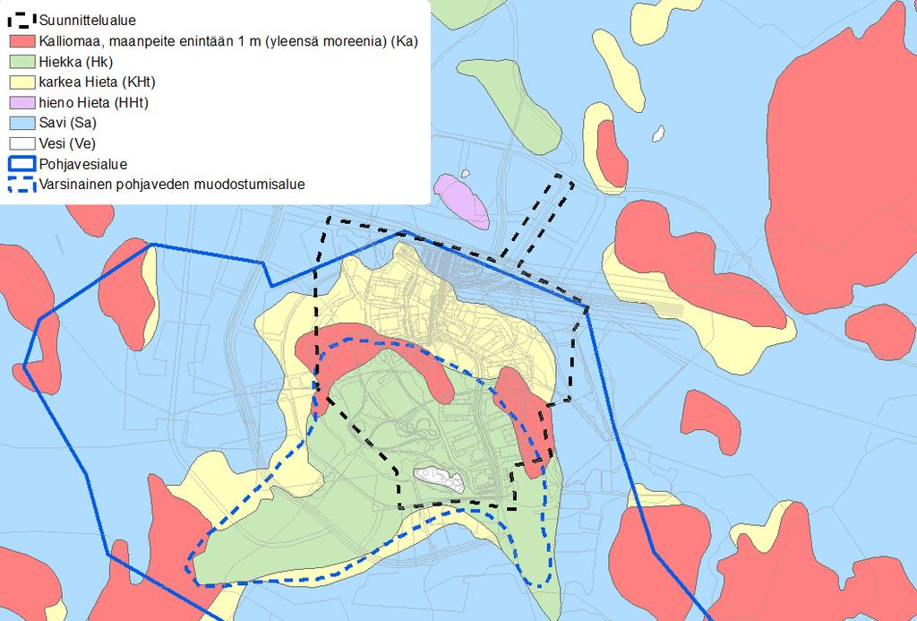 2.2 Maaperä Sivu 4 (19) Kuvassa 3 on esitetty GTK:n aineistoon perustuva kartta alueen maaperästä. Alueen maaperä on hiekkaa, karkeaa hietaa, savea ja kalliota.