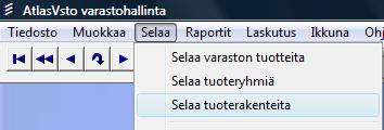 Ylävalikosta avataan tuoterakenteiden selausikkuna: Jos tuoterakenteita ei ole ennestään yhtään määriteltynä,